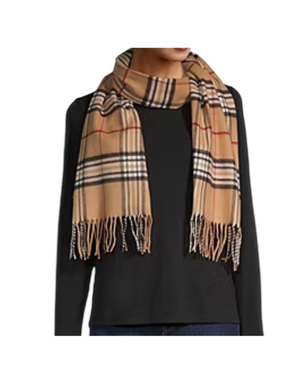 V.FRAAS Cashmink in Camel Plaid Print Scarf